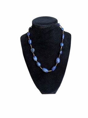Vintage Genuine Artisan Lapis Lazuli Greek Key Station Necklace